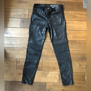 H&M moto pants coated black denim with leather look
